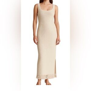 Sleeveless Fringe-Hem Maxi Dress - Cream